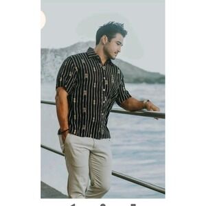 Angels by the Sea Hawaii Men's 3XL Pineapple Shirt Black Rayon Hawaiian NWT